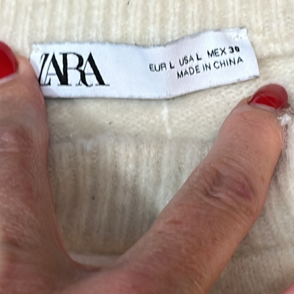 ZARA heavy soft IVORY knit SWEATER PIPING boxy slouchy wool acrylic crew neck Lg - Picture 8 of 15